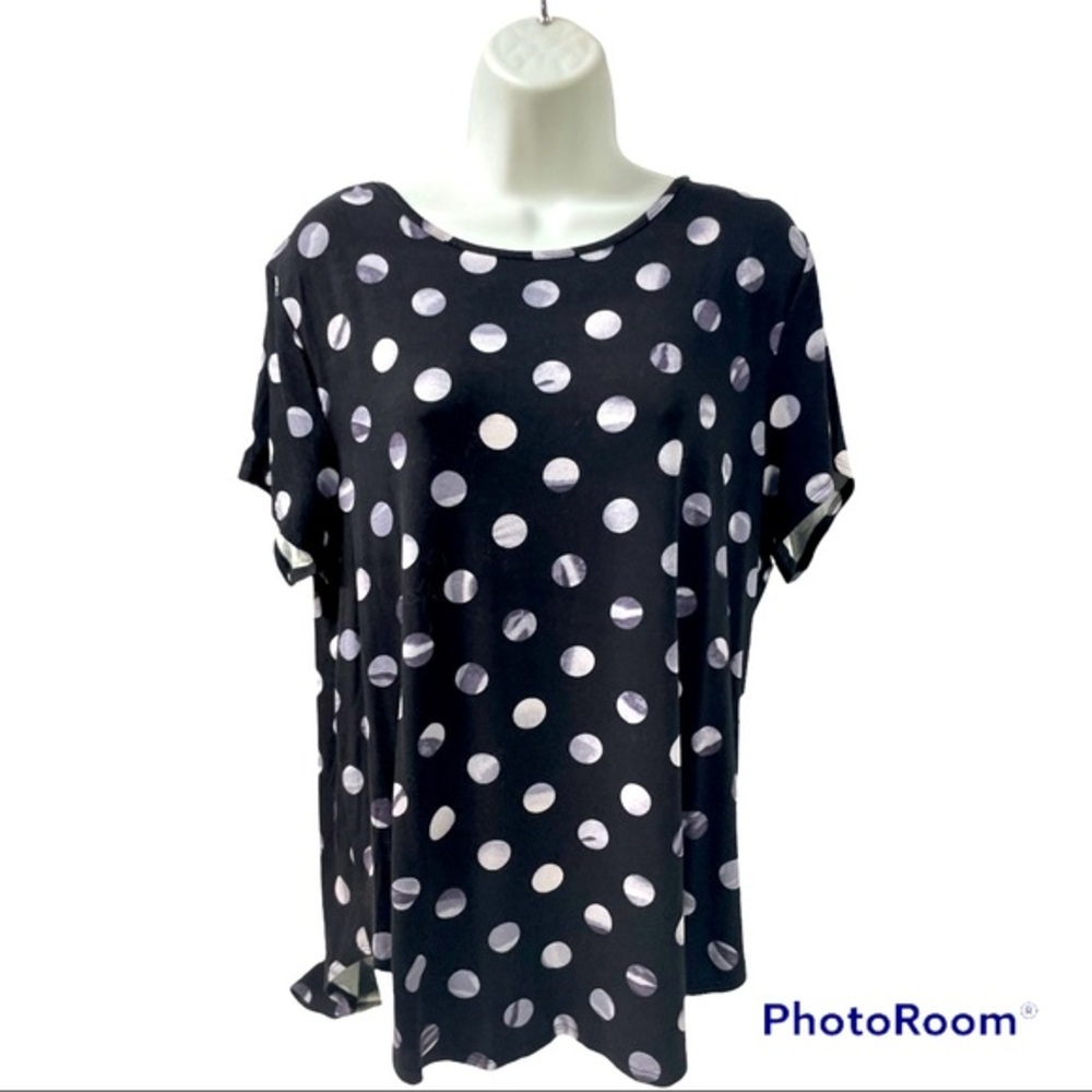 Premise Studio XL Black and White Blouse Heavy Cotton Loose Hi-Low cap sleeves
